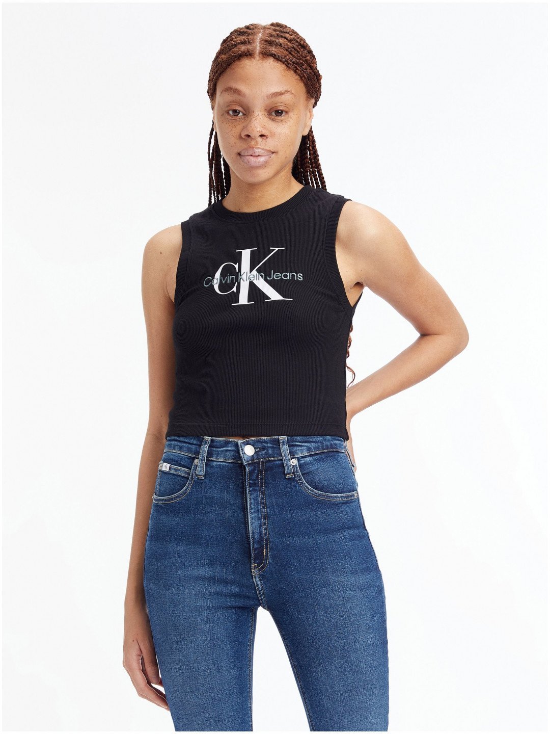 Černé dámské crop top tílko Calvin Klein Jeans