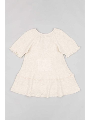 Dětské bavlněné šaty zippy béžová barva midi