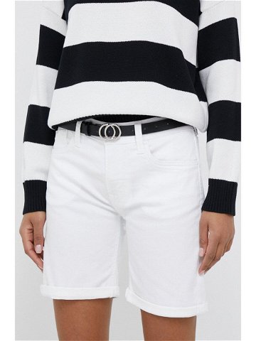 Džínové šortky Pepe Jeans Poppy dámské bílá barva hladké medium waist