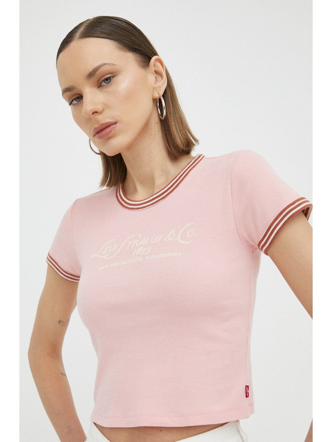 Bavlněné tričko Levi s růžová barva