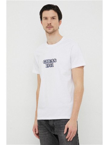 Bavlněné tričko Guess bílá barva s aplikací