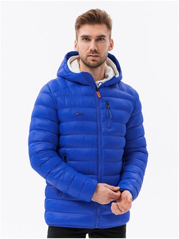Modrá pánská prošívaná zimní bunda Ombre Clothing