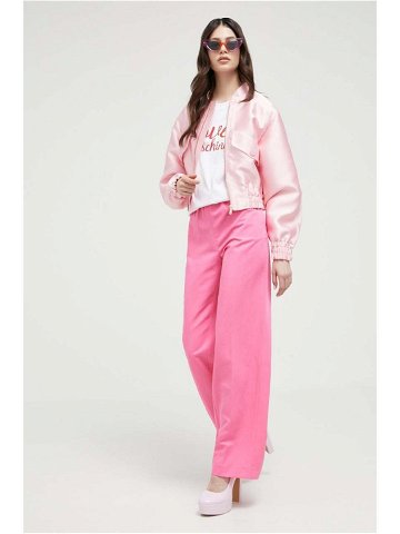 Kalhoty s příměsí lnu Love Moschino růžová barva high waist