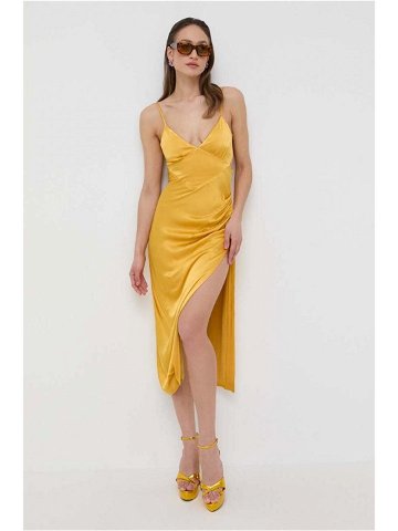 Šaty Bardot žlutá barva midi