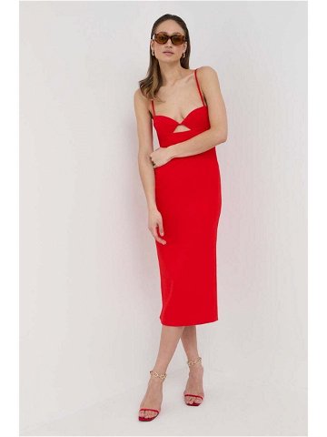 Šaty Bardot červená barva midi