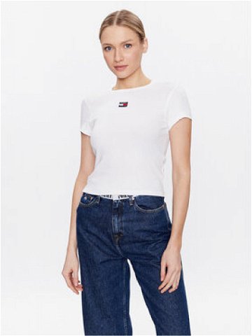 Tommy Jeans T-Shirt Tjw Bby Rib Xs Badge DW0DW15641 Bílá Slim Fit