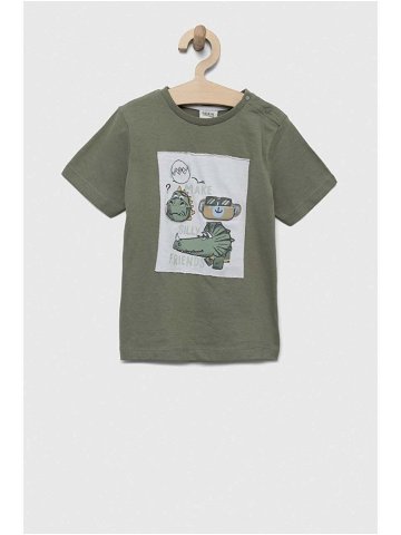 Bavlněné dětské tričko Birba & Trybeyond zelená barva s aplikací