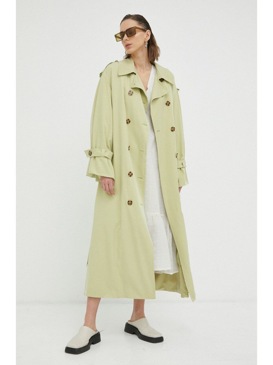 Trench kabát By Malene Birger dámský zelená barva přechodný oversize