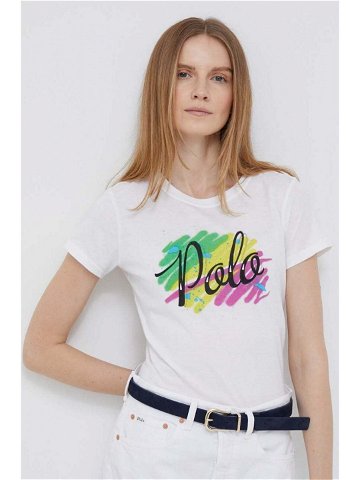 Bavlněné tričko Polo Ralph Lauren bílá barva