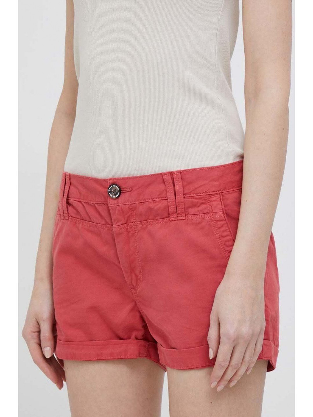 Bavlněné šortky Pepe Jeans Balboa červená barva hladké medium waist