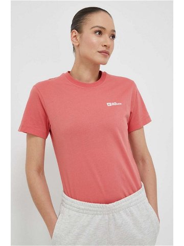 Bavlněné tričko Jack Wolfskin růžová barva 1808352