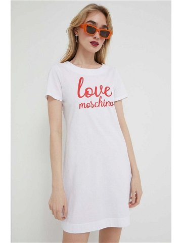 Bavlněné šaty Love Moschino bílá barva mini