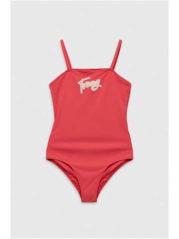 Jednodílné dětské plavky Tommy Hilfiger růžová barva