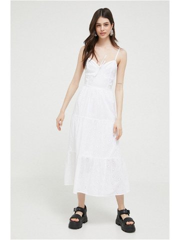 Bavlněné šaty Hollister Co bílá barva midi