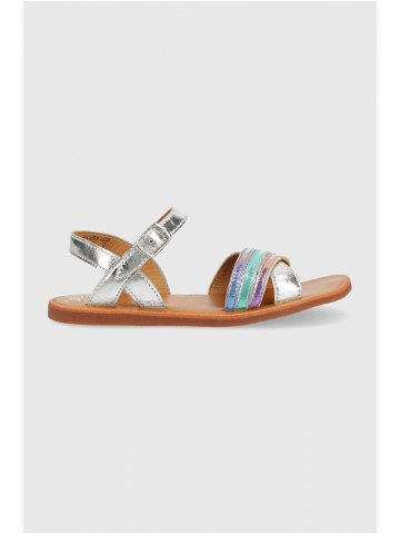 Dětské kožené sandály Pom D api stříbrná barva