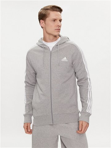 Adidas Mikina Essentials French Terry 3-Stripes Full-Zip Hoodie IC9833 Šedá Regular Fit