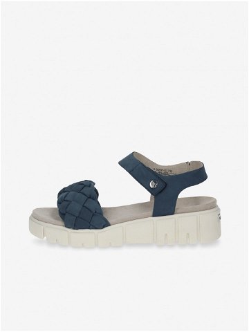 Tmavě modro-krémové dámské kožené sandály na platformě Caprice