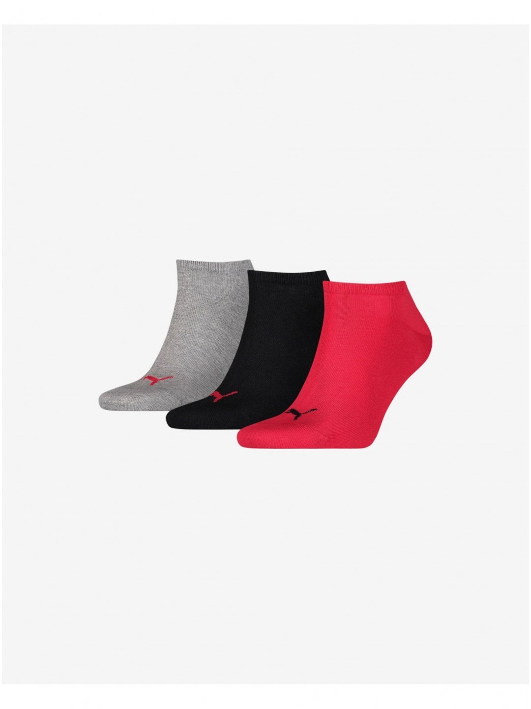 Sada tří párů ponožek v šedé černé a červené barvě Puma