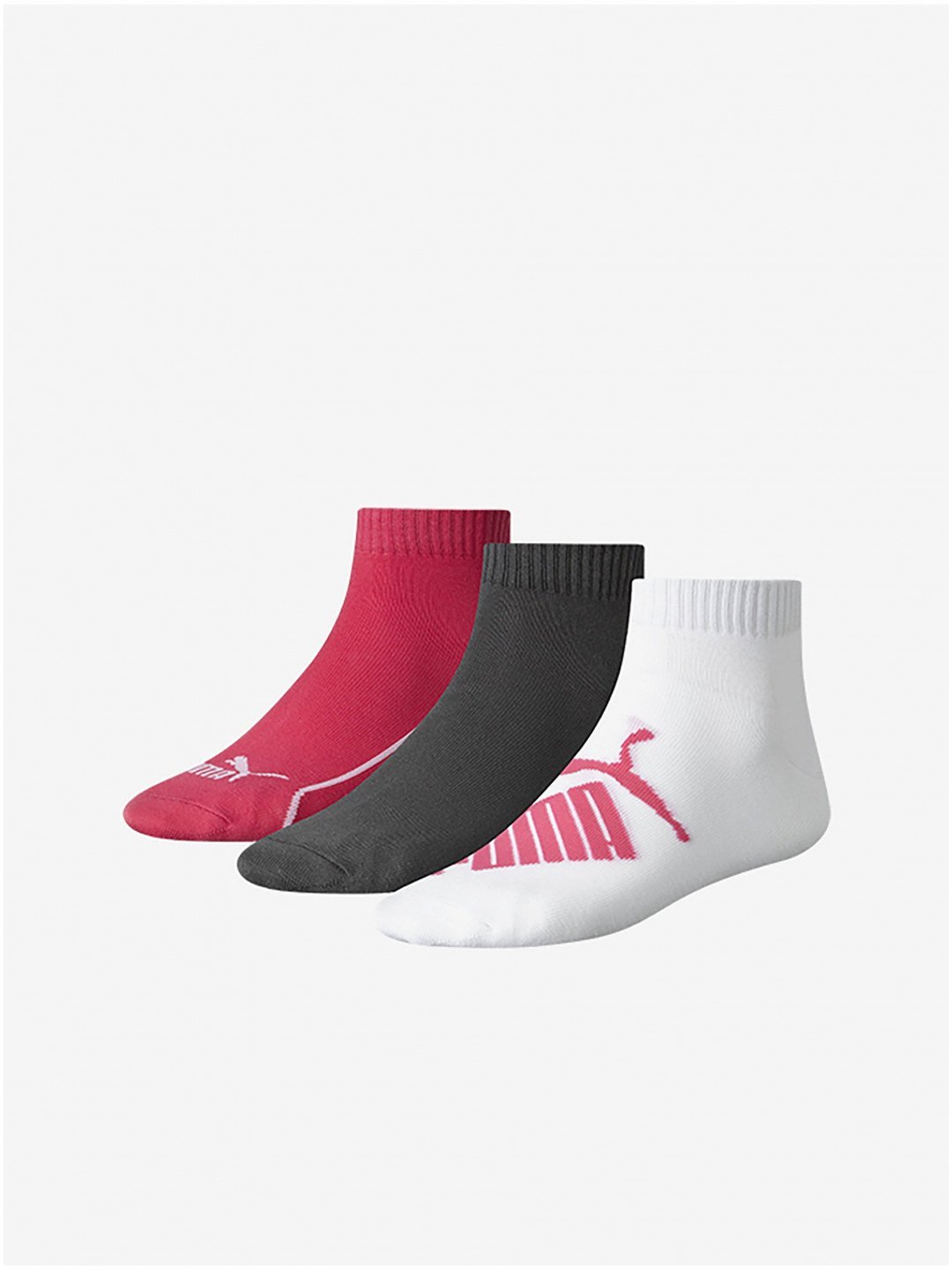 Sada tří párů ponožek v tmavě růžové šedé a bílé barvě Puma
