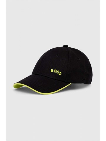 Bavlněná baseballová čepice BOSS BOSS GREEN černá barva s potiskem