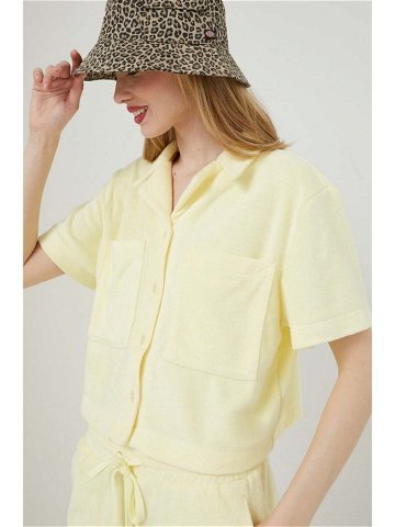 Košile UGG dámská žlutá barva regular s klasickým límcem