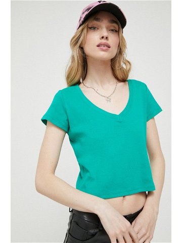 Bavlněné tričko Hollister Co zelená barva