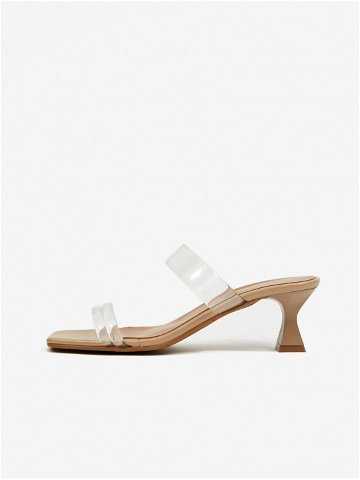Béžovo-transparentní dámské pantofle na podpatku OJJU