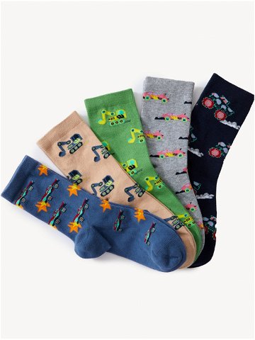 Sada pěti párů klučičích vzorovaných ponožek v tmavě modré světle hnědé zelené šedé a černé barvě Marks & Spencer