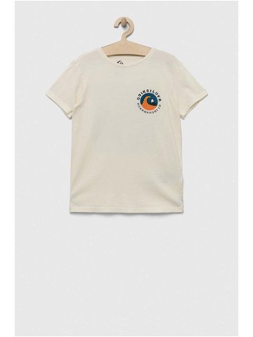 Dětské bavlněné tričko Quiksilver béžová barva s potiskem