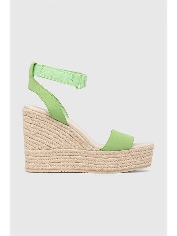 Semišové sandály Calvin Klein Jeans WEDGE SANDAL SU CON MG BTW dámské zelená barva na platformě YW0YW01026