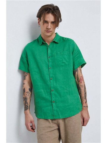 Plátěná košile Medicine zelená barva regular s klasickým límcem
