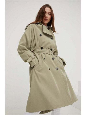 Trench kabát Answear Lab dámský zelená barva přechodný dvouřadový