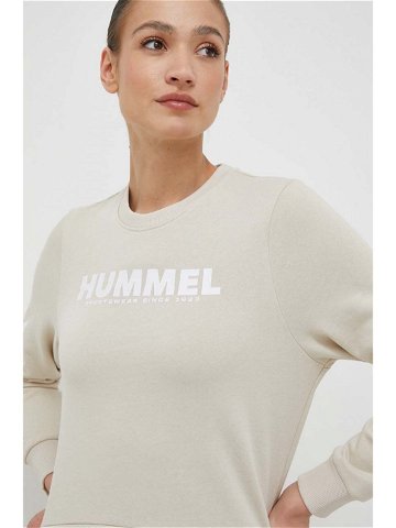 Bavlněná mikina Hummel dámská béžová barva s potiskem