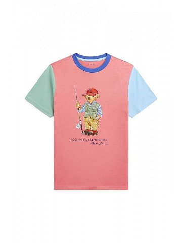 Dětské bavlněné tričko Polo Ralph Lauren růžová barva s potiskem