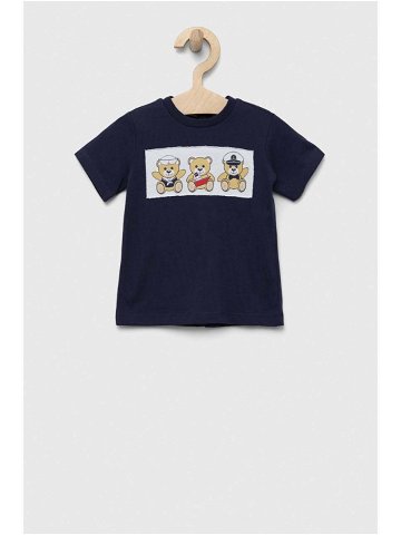 Bavlněné dětské tričko Birba & Trybeyond tmavomodrá barva s aplikací