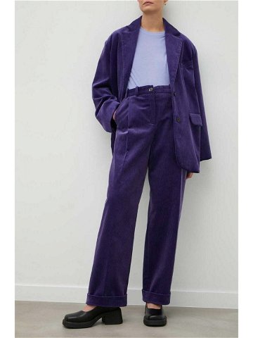 Manšestrové kalhoty Lovechild Lucas fialová barva high waist