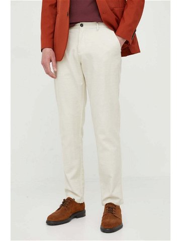 Bavlněné kalhoty Sisley béžová barva přiléhavé