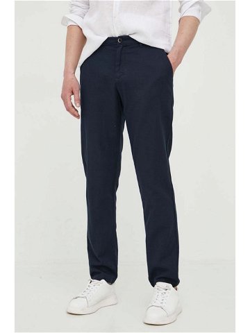 Bavlněné kalhoty Sisley tmavomodrá barva přiléhavé