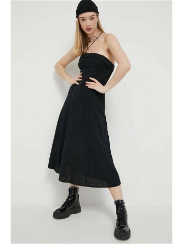 Plátěné šaty Abercrombie & Fitch černá barva midi