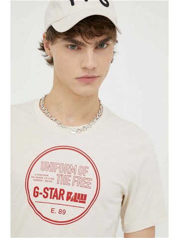 Bavlněné tričko G-Star Raw béžová barva s potiskem