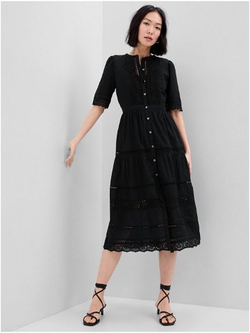 Černé dámské šaty midi s madeirou GAP