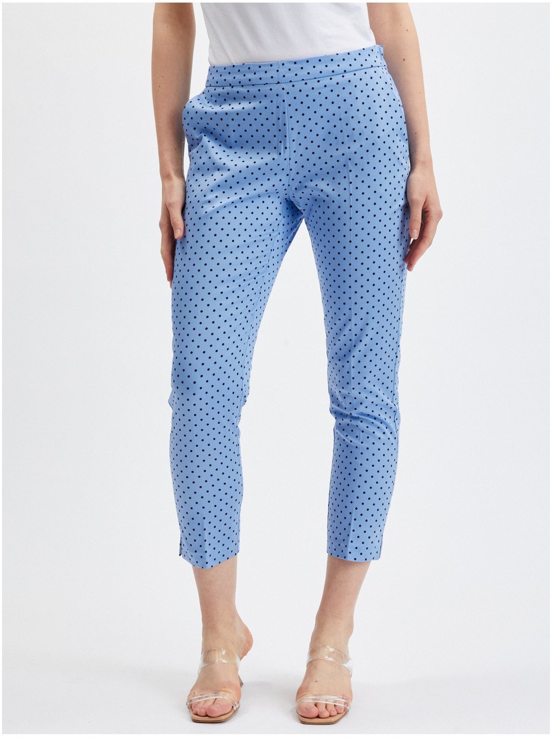 Modré dámské puntíkované zkrácené kalhoty ORSAY