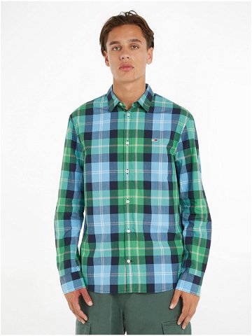 Modro-zelená pánská kostkovaná košile Tommy Jeans Essential