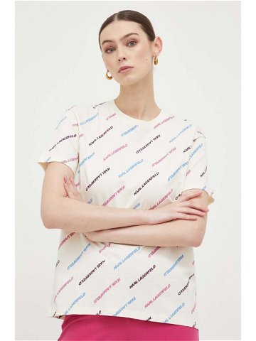 Bavlněné tričko Karl Lagerfeld béžová barva