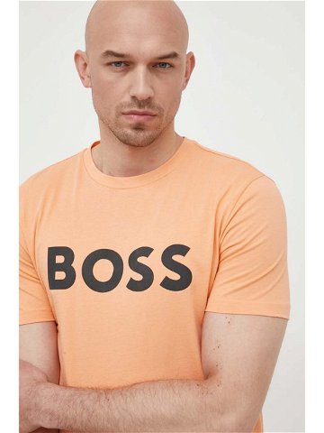 Bavlněné tričko BOSS CASUAL oranžová barva s potiskem 50481923