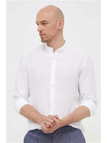 Lněná košile BOSS ORANGE bílá barva regular se stojáčkem 50489339