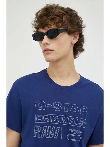 Bavlněné tričko G-Star Raw tmavomodrá barva s potiskem