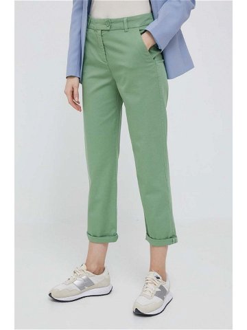 Kalhoty United Colors of Benetton dámské zelená barva jednoduché high waist