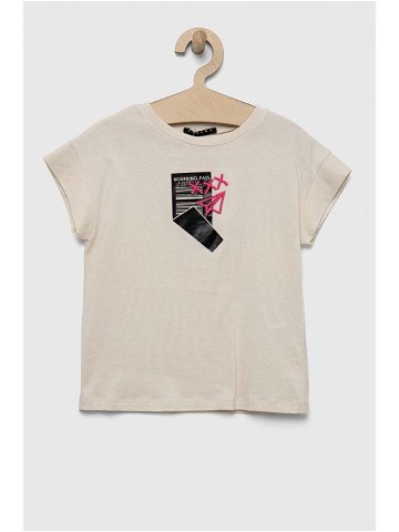 Dětské bavlněné tričko Sisley béžová barva