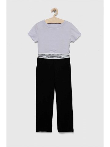 Dětské bavlněné pyžamo Calvin Klein Underwear fialová barva